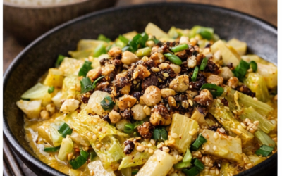 Zitroniger Chinakohl in Curry-Kokossoße mit Sesam