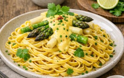 Pasta mit Curry-Hollandaise & Spargel